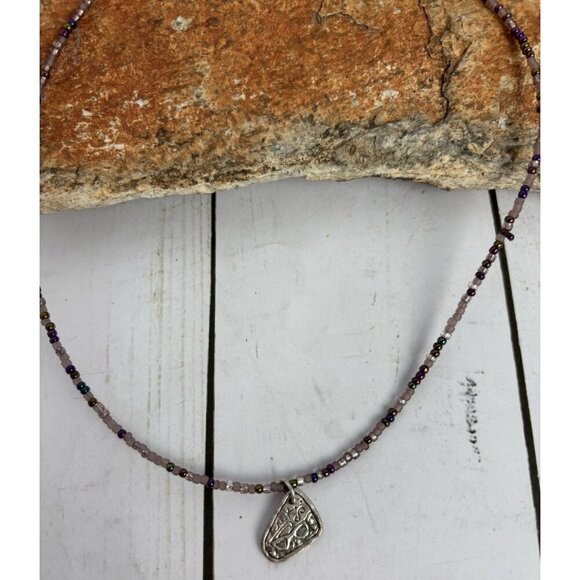 Peyote Bird Sterling Silver‎ Cool Shades Charm 16" Purple Bead Choker J039 - Picture 2 of 5
